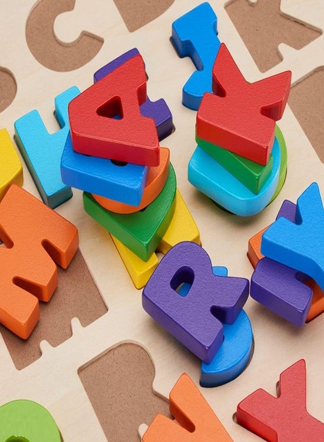 Rukshv Wooden Alphabet ABC -Numbers & Shapes Puzzles for Kids | Preschool Educational Learning Letter Toys, Montessori Sturdy Wooden Construction Puzzle (Alphabet ABC) - Image 4
